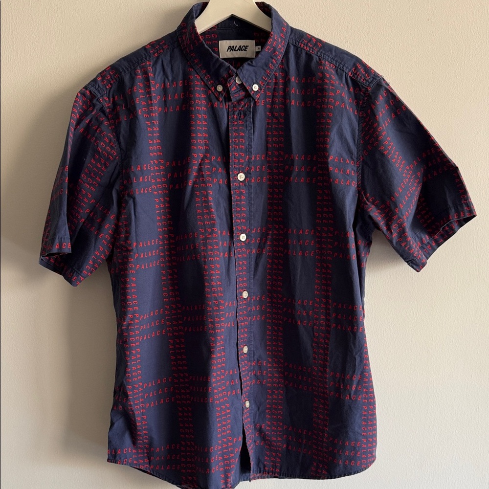 PALACE Men's Shirt in Navy and Red Palace written Checkered Pattern XL